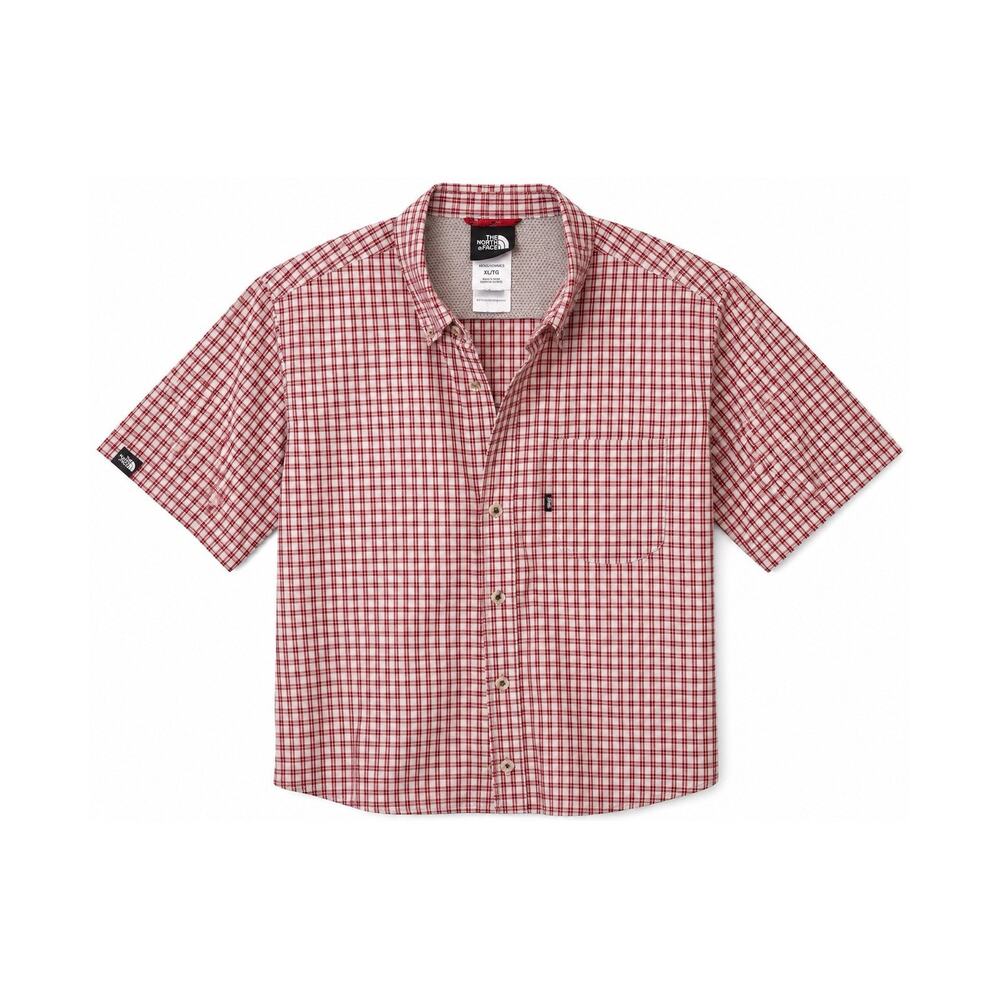The North Face Men's Short Sleeve Plaid Button-Up Shirt Red White XL/TG